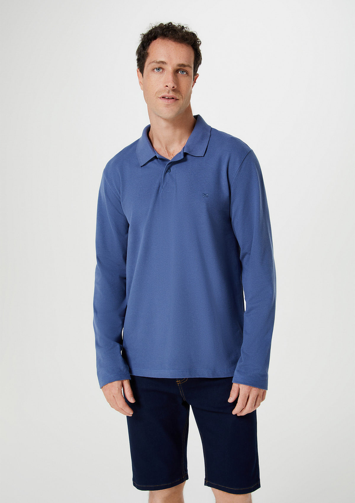 Camisa Polo Masculina Manga Longa Em Piquet
