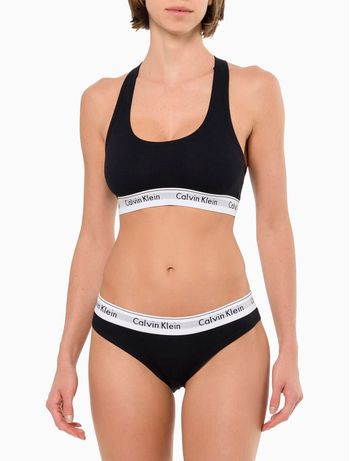Top Feminino Nadador Básico Elástico Com Logo Underwear Calvin Klein - Preto L / Preto