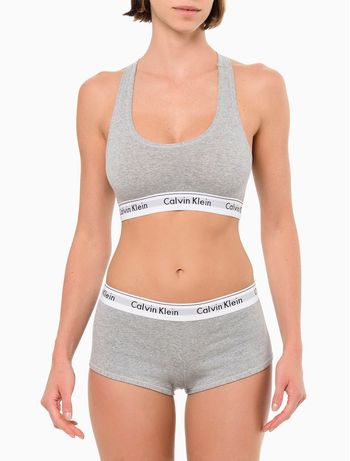 Top Feminino Nadador Básico Elástico Com Logo Underwear Calvin Klein - Mescla L / Cinza
