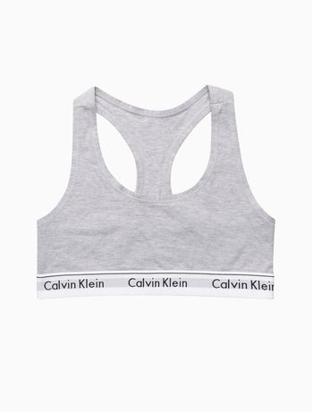 Top Feminino Nadador Básico Elástico Com Logo Underwear Calvin Klein - Mescla L / Cinza