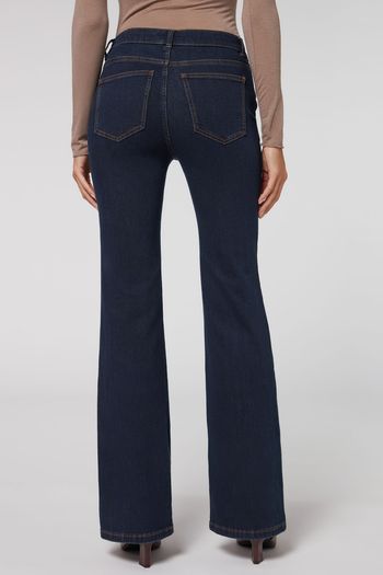 Calça Jeans Flare Com Costura Central - Azul PP / Azul