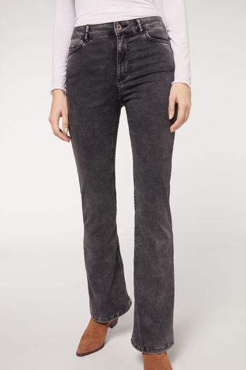Calça Jeans Flare - Cinza M / Cinza