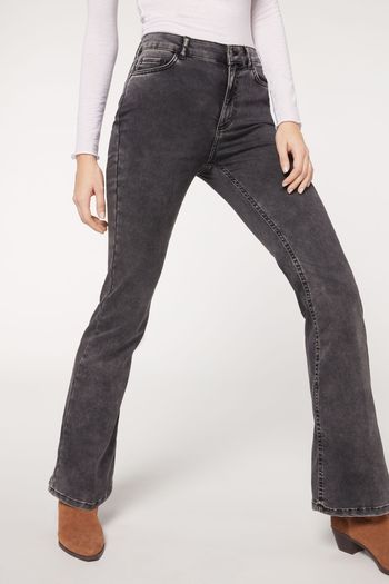 Calça Jeans Flare - Cinza M / Cinza