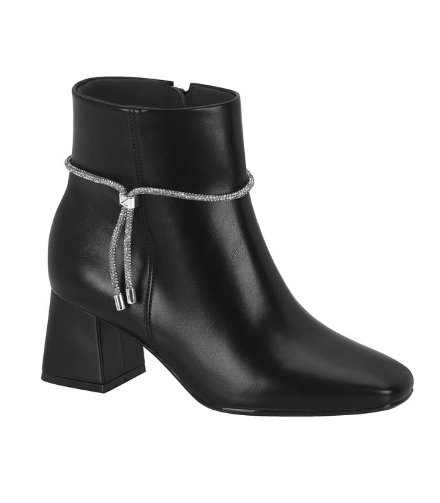 Bota Feminina Salto Bloco Com Strass Vizzano Preto