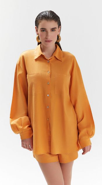 Camisa Iódice Manga Longa Com Bolso Laranja P