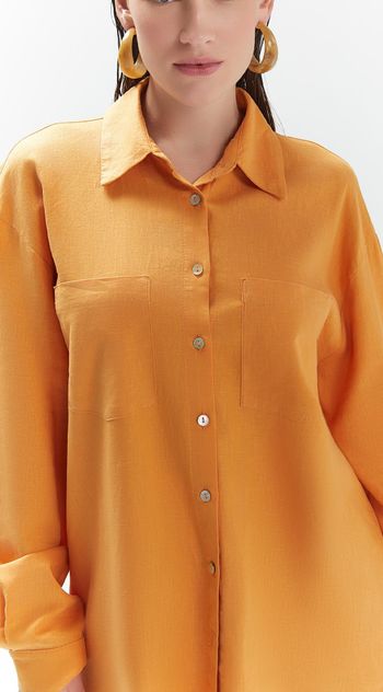 Camisa Iódice Manga Longa Com Bolso Laranja P