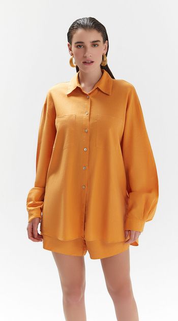 Camisa Iódice Manga Longa Com Bolso Laranja P