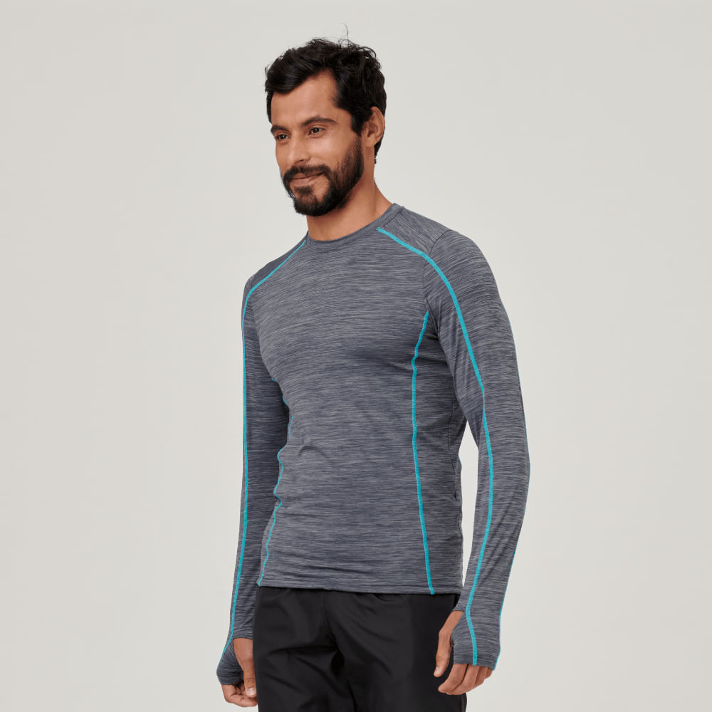 Camisa UV Masculina Com Proteção Solar Flex Mescla/Turquesa