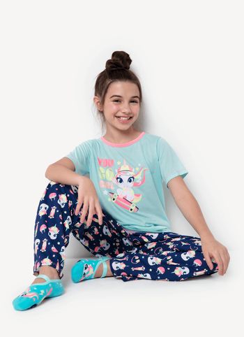 Pijama Manga Longa Algodão Menina Teen Unicórnio Skate 8