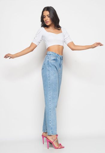 Cropped  Princesa Decote Coração Malha Canelada Branco Salvatore Fashion G