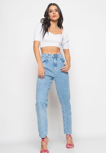 Cropped  Princesa Decote Coração Malha Canelada Branco Salvatore Fashion G
