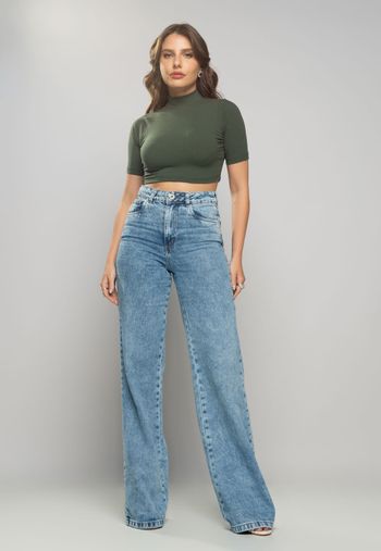 Cropped  Gola Alta Comfy Malha Canelada Verde Salvatore Fashion G / Verde