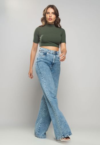 Cropped  Gola Alta Comfy Malha Canelada Verde Salvatore Fashion G / Verde