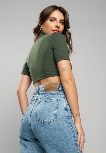 Cropped  Gola Alta Comfy Malha Canelada Verde Salvatore Fashion G / Verde
