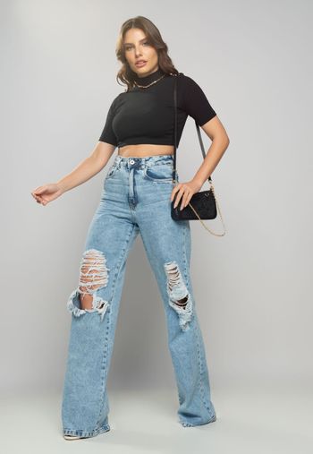 Cropped  Gola Alta Comfy Malha Canelada Preto Salvatore Fashion G / Preto
