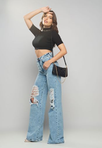 Cropped  Gola Alta Comfy Malha Canelada Preto Salvatore Fashion G / Preto