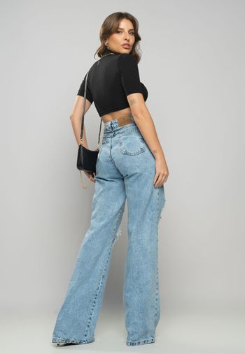 Cropped  Gola Alta Comfy Malha Canelada Preto Salvatore Fashion G / Preto