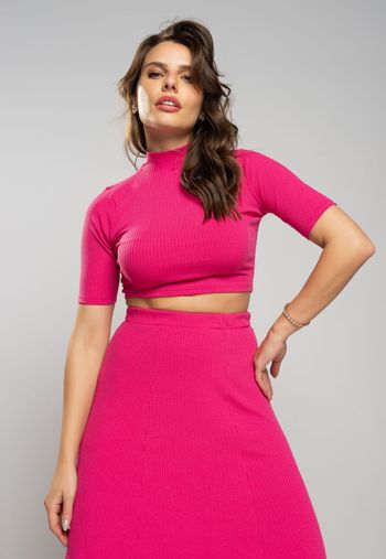 Cropped  Gola Alta Comfy Malha Canelada Pink Salvatore Fashion G / Rosa