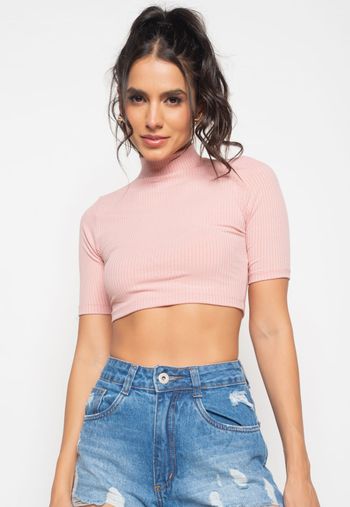 Cropped  Gola Alta Comfy Malha Canelada Rosa Claro Salvatore Fashion G / Rosa