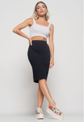 Kit 3 Croppeds  Top Faixa Comfy Malha Canelada Preto, Branco e Mostarda Salvatore Fashion P