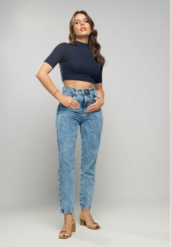 Cropped  Gola Alta Comfy Malha Canelada Azul Salvatore Fashion M / Azul Marinho