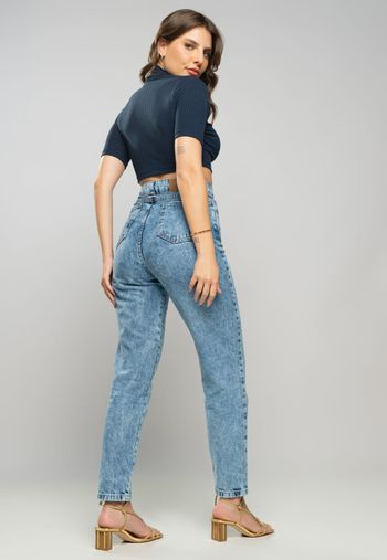 Cropped  Gola Alta Comfy Malha Canelada Azul Salvatore Fashion M / Azul Marinho