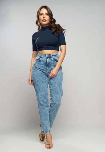 Cropped  Gola Alta Comfy Malha Canelada Azul Salvatore Fashion M / Azul Marinho