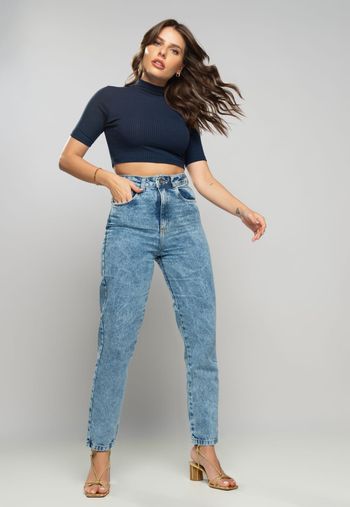 Cropped  Gola Alta Comfy Malha Canelada Azul Salvatore Fashion M / Azul Marinho