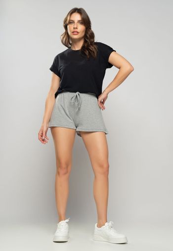 Blusa  Barra Avesso Manga Curta Malha Comfort Preta Salvatore Fashion P / Preto