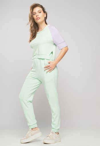 Cropped  Recorte Barra Manga Curta Malha Comfort Verde Salvatore Fashion P / Verde