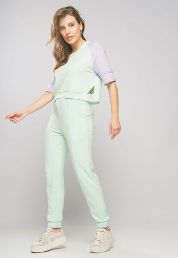 Cropped  Recorte Barra Manga Curta Malha Comfort Verde Salvatore Fashion P / Verde
