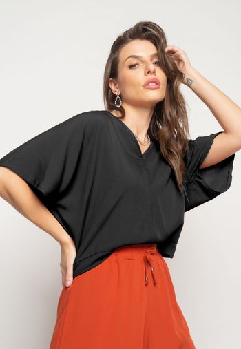 Blusa Morcego Viscolinho Preta Salvatore Fashion P / Preto