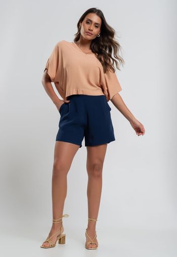Blusa Morcego Viscolinho Bege Salvatore Fashion P / Branco