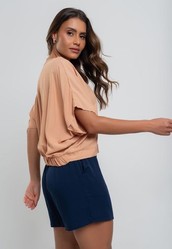 Blusa Morcego Viscolinho Bege Salvatore Fashion P / Branco