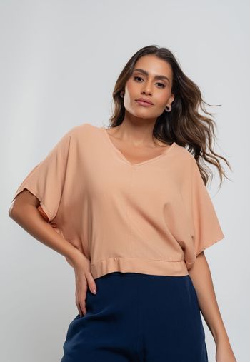 Blusa Morcego Viscolinho Bege Salvatore Fashion P / Branco