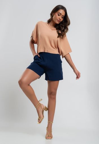 Blusa Morcego Viscolinho Bege Salvatore Fashion P / Branco