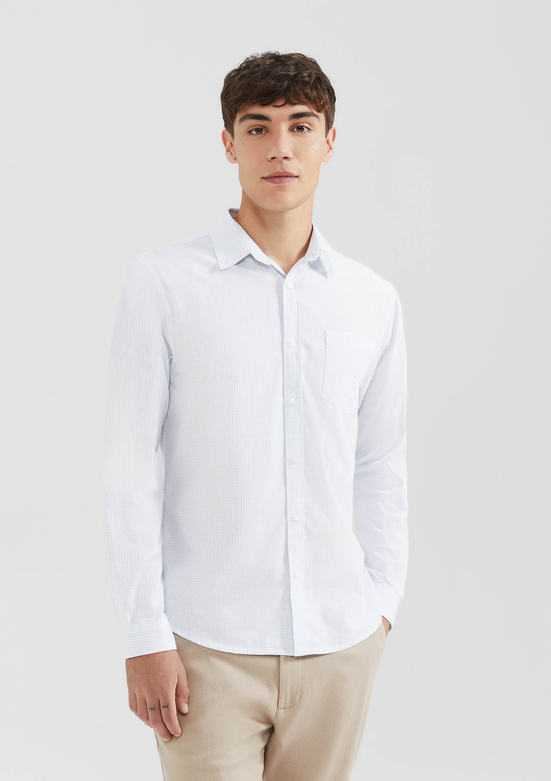 Camisa Básica Masculina Manga Longa Slim Listrada
